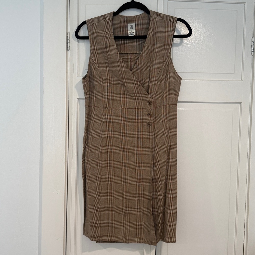 GAP 90s Tan Checkered Sleeveless Mini Dress